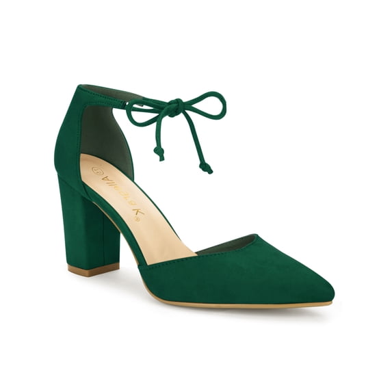 BLISSFUL STEP Women's High Block Heels Pointed Toe Ankle Strap Dress Shoes Green 9