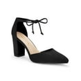 thumbnail image 1 of BLISSFUL STEP Women's High Block Heels Pointed Toe Ankle Strap Dress Shoes​ Black-faux Suede 6, 1 of 8