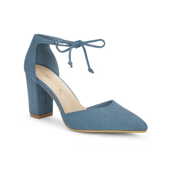 BLISSFUL STEP Women's High Block Heels Pointed Toe Ankle Strap Dress Shoes Haze Blue 10