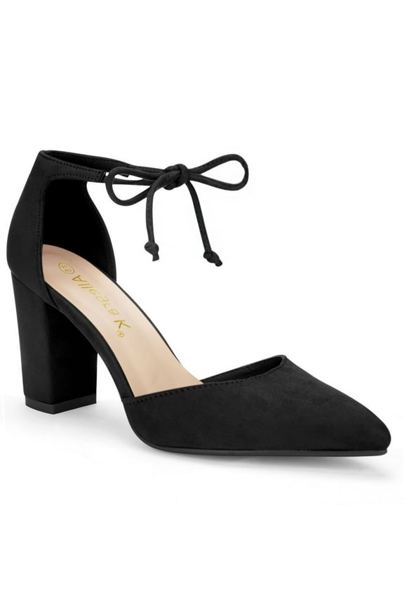 Women's High Block Heels Pointed Toe Ankle Strap Dress Shoes Black-faux Suede 7