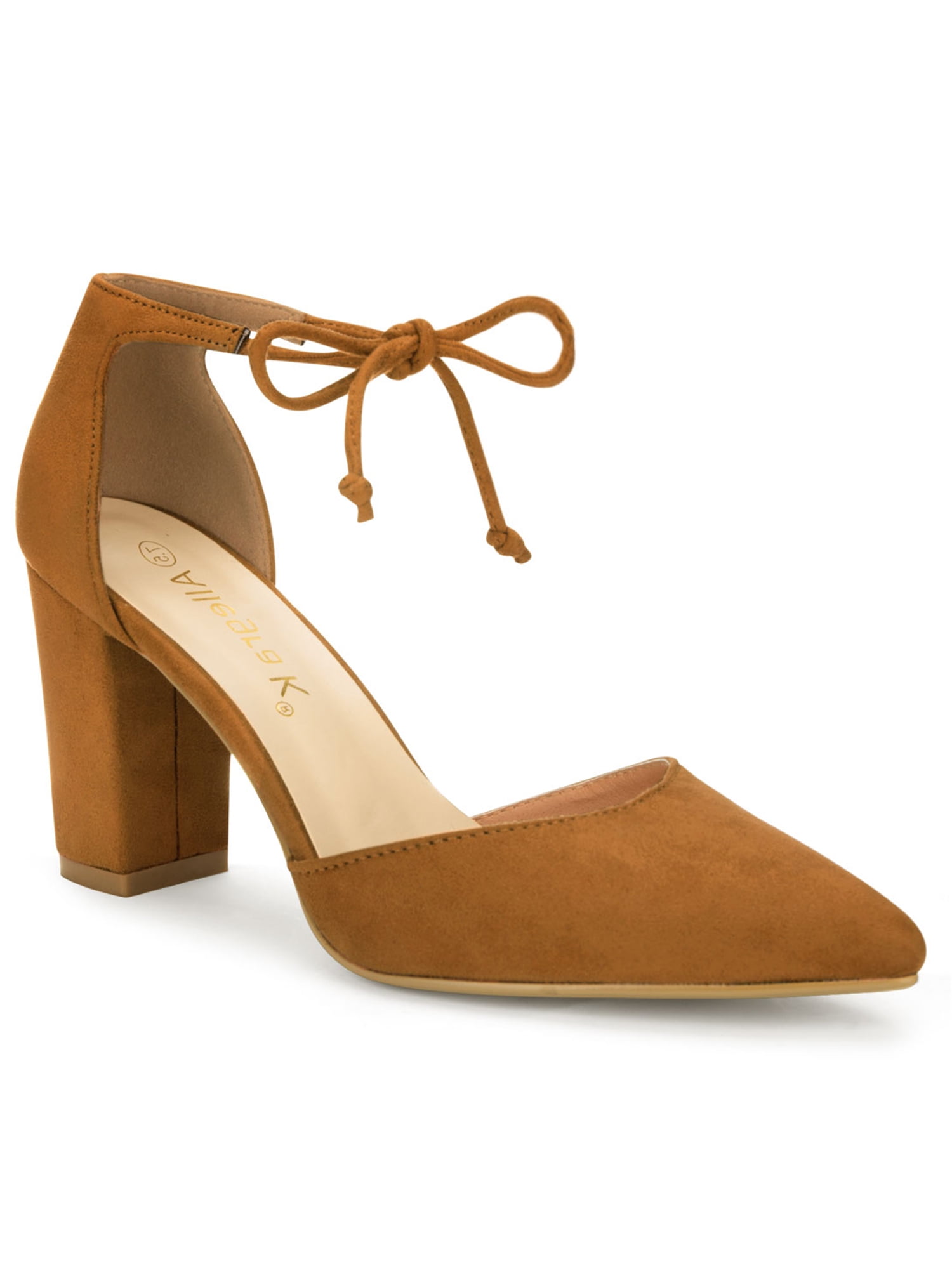 Allegra K Women's Ankle Tie Block Heels Pointed Toe Dress Pumps