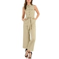 thumbnail image 1 of INSPIRE CHIC Women's Ankle Tie Waist Workwear Button Front Sleeveless Jumpsuit XL Khaki, 1 of 8
