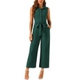 thumbnail image 1 of INSPIRE CHIC Women's Ankle Tie Waist Workwear Button Front Sleeveless Jumpsuit XL Peacock Blue, 1 of 6