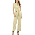 thumbnail image 1 of INSPIRE CHIC Women's Ankle Tie Waist Workwear Button Front Sleeveless Jumpsuit XL Apricot, 1 of 7