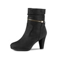 thumbnail image 1 of BLISSFUL STEP Women's Ankle Boots Faux Suede Chunky Heel Side Zipper Slouch Shaft Boots Black 6.5, 1 of 8