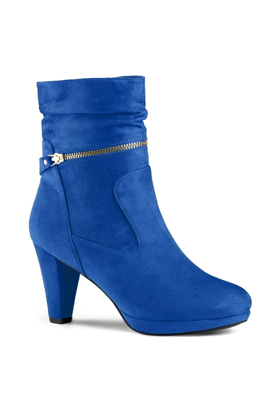 Women's Ankle Boots Faux Suede Chunky Heel Side Zipper Slouch Shaft Boots Royal Blue 8