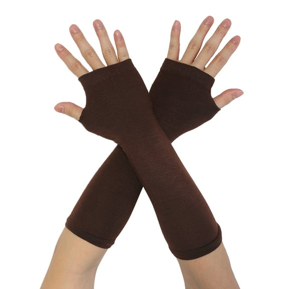 INSPIRE CHIC Women's Arm Warmers Winter Knitted Elbow Long Cosplay Costume Fingerless Gloves Brown