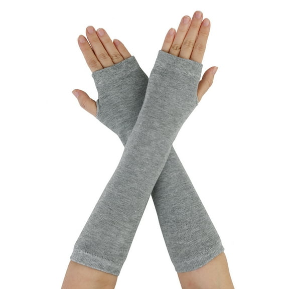 INSPIRE CHIC Women's Arm Warmers Winter Knitted Elbow Long Cosplay Costume Fingerless Gloves Light Gray