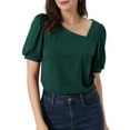 thumbnail image 1 of INSPIRE CHIC Women's Asymmetrical V Neck Loose Fit Casual Puff Short Sleeve Blouse M Dark green, 1 of 6
