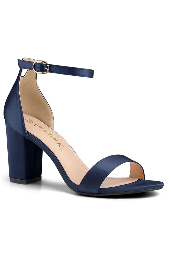 Women's Shoes Ankle Strap Buckle Block Heel Sandals Navy Blue 5.5