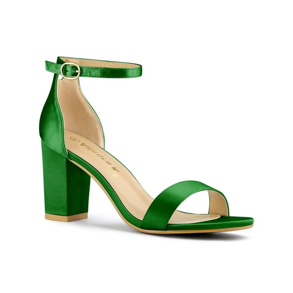 BLISSFUL STEP Women's Shoes Ankle Strap Buckle Block Heel Sandals Green 9