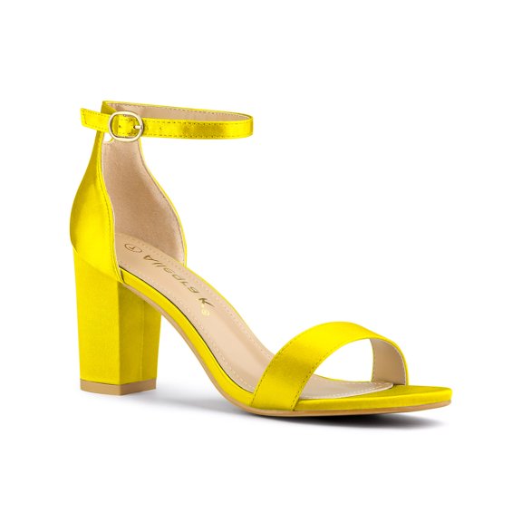 BLISSFUL STEP Women's Shoes Ankle Strap Buckle Block Heel Sandals Yellow 5.5
