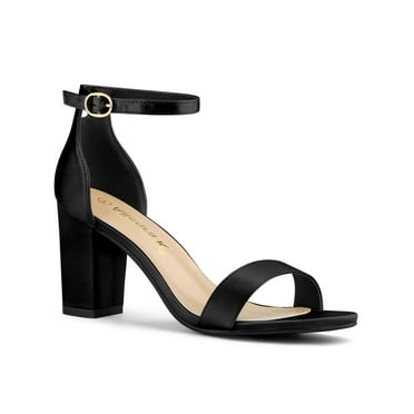 Allegra K Women's Back to School Ankle Strap Block Heels Sandals Black (Size 5.5)