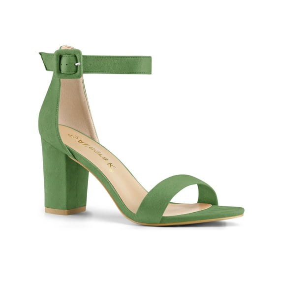BLISSFUL STEP Women's Shoes Ankle Strap Block Heel Buckle Open Toe Sandals Olive Green 10