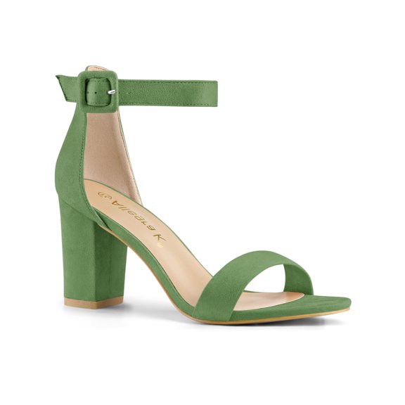 BLISSFUL STEP Women's Shoes Ankle Strap Block Heel Buckle Open Toe Sandals Olive Green 11.5