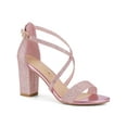 thumbnail image 1 of BLISSFUL STEP Women's Shoes Glitter Crisscross Strap Block Heel Sandals Pink 11, 1 of 7