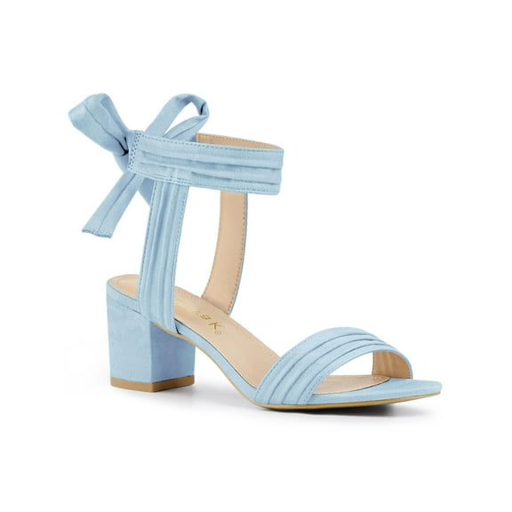 BLISSFUL STEP Women's Shoes Slingback Back Ankle Open Toe Tie Block Heels Sandals Blue 9.5
