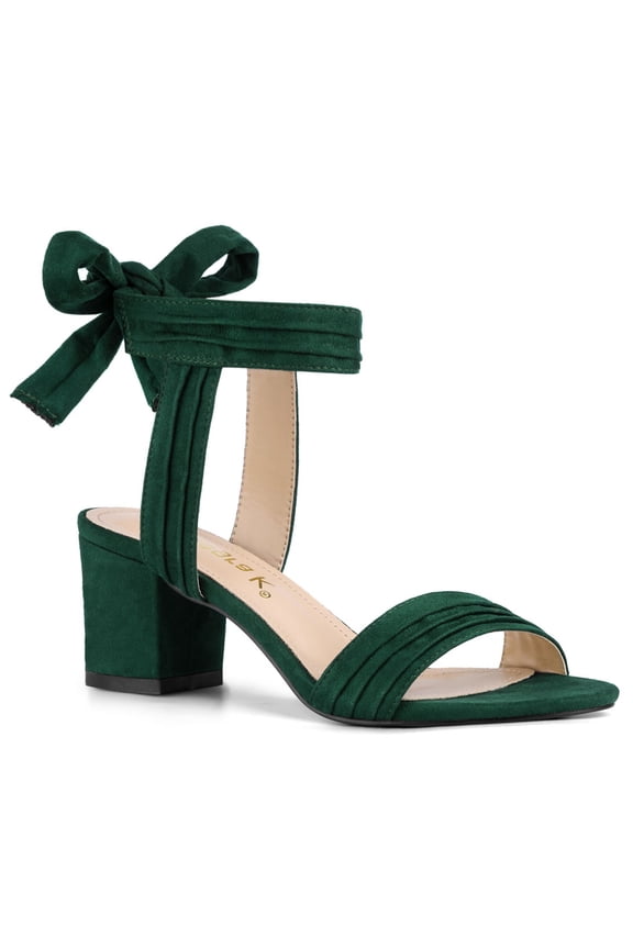 Valentine's Women's Shoes Slingback Back Ankle Open Toe Tie Block Heels Sandals Green 6.5