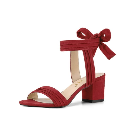 BLISSFUL STEP Women's Shoes Slingback Back Ankle Open Toe Tie Block Heels Sandals Red 5