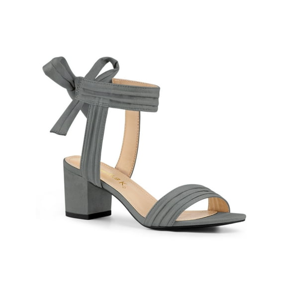 BLISSFUL STEP Valentine's Women's Shoes Slingback Back Ankle Open Toe Tie Block Heels Sandals Grey 6