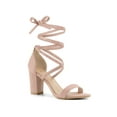thumbnail image 1 of BLISSFUL STEP Outfit Women's Shoes Lace Up Chunky Heels Open Toe Faux Suede Sandals Dust Pink 7, 1 of 7