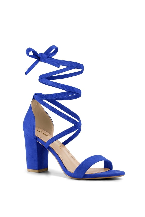 Women's Shoes Lace Up Chunky Heels Open Toe Faux Suede Sandals Royal Blue 9