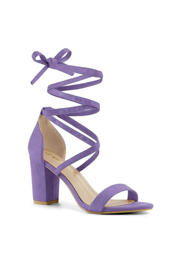 Women's Shoes Lace Up Chunky Heels Open Toe Faux Suede Sandals Purple 7
