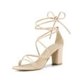 thumbnail image 1 of BLISSFUL STEP Valentine's Women's Shoes Open Toe Lace Up Block Heel Strappy Heels Beige 7, 1 of 8