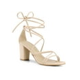 thumbnail image 1 of BLISSFUL STEP Mother's Day Women's Shoes Open Toe Lace Up Block Heel Strappy Heels Beige 11, 1 of 8