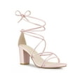 thumbnail image 1 of BLISSFUL STEP Inspired Women's Shoes Open Toe Lace Up Block Heel Strappy Heels Bling Pink 11, 1 of 8