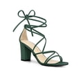 thumbnail image 1 of BLISSFUL STEP Women's Shoes Open Toe Lace Up Block Heel Strappy Heels Dark Green 9, 1 of 7