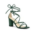 thumbnail image 1 of BLISSFUL STEP Women's Shoes Open Toe Lace Up Block Heel Strappy Heels Dark Green 11, 1 of 8