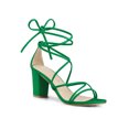 thumbnail image 1 of BLISSFUL STEP Women's Shoes Open Toe Lace Up Block Heel Strappy Heels Green 10.5, 1 of 8