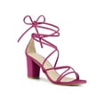 thumbnail image 1 of BLISSFUL STEP Valentine's Women's Shoes Open Toe Lace Up Block Heel Strappy Heels Hot Pink 7.5, 1 of 7