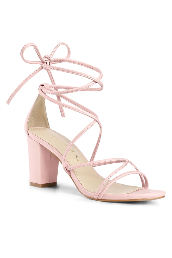Valentine's Women's Shoes Open Toe Lace Up Block Heel Strappy Heels Pink 7.5