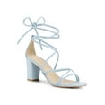 thumbnail image 1 of BLISSFUL STEP Valentine's Women's Shoes Open Toe Lace Up Block Heel Strappy Heels Sky Blue 9, 1 of 8