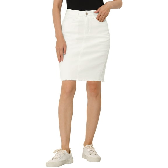 INSPIRE CHIC Easter Edition Women's Denim Skirts Distressed High Waist Ripped Hem Washed Jean Skirts with Pockets M White