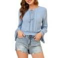 thumbnail image 1 of INSPIRE CHIC Women's Tops Bell Sleeves Boho Lace Eyelet Smocked Waist Peasant Blouse XL Blue, 1 of 7