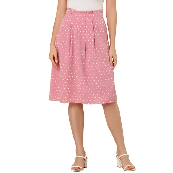 INSPIRE CHIC Women's Belted Elastic Waist Vintage A-Line Midi Skirt XS Pink-Hearts