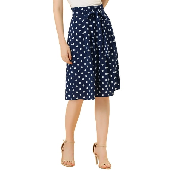 Allegra K Women's Belted Elastic Waist Vintage A-Line Midi Skirt