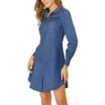 thumbnail image 1 of Allegra K Women's Bishop Sleeve Chest Pocket Casual Denim Shirt Dress, 1 of 6