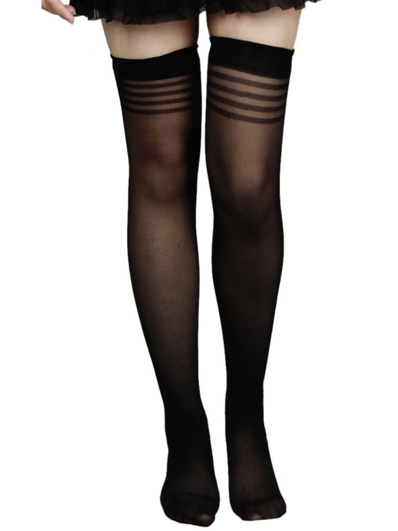 Women's Black Stretchy Sheer Thigh High Socks Stockings Black