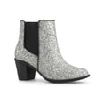 thumbnail image 1 of BLISSFUL STEP Women's Round Toe Block Heel Ankle Booties Silver 9, 1 of 8
