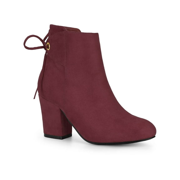 BLISSFUL STEP Women's Ankle Boots Block Heel Zipper Lace Up Boots Burgundy 10