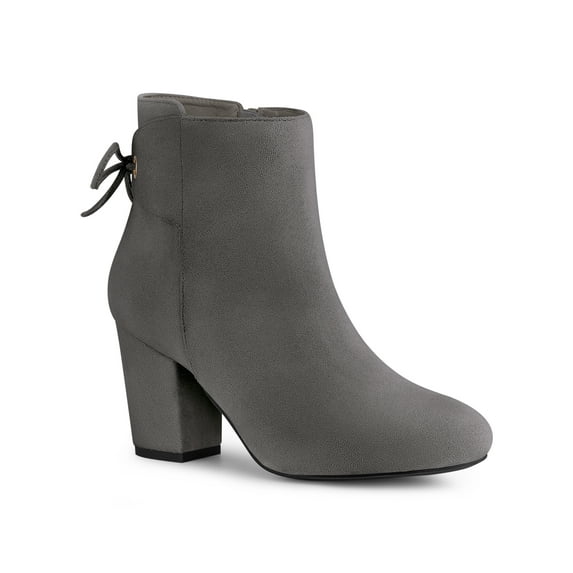 BLISSFUL STEP Women's Ankle Boots Block Heel Zipper Lace Up Boots Grey 6