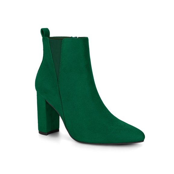 BLISSFUL STEP Women's Zipper Block Heels Ankle Boots Emerald Green 10