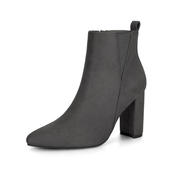 BLISSFUL STEP Women's Zipper Block Heels Ankle Boots Gray 7