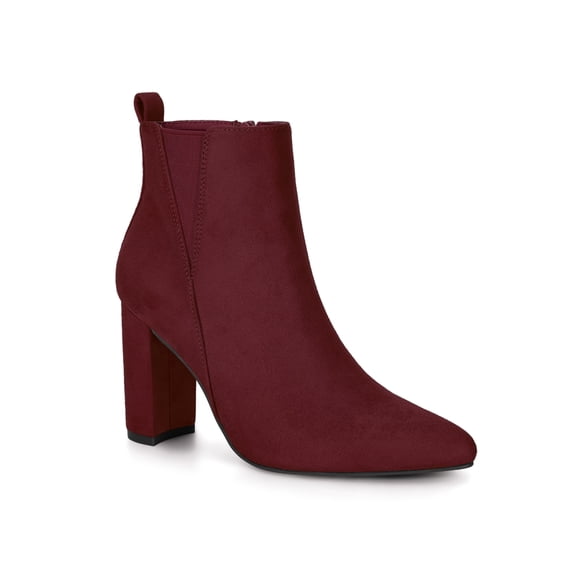 BLISSFUL STEP Women's Zipper Block Heels Ankle Boots Burgundy (Size 10)