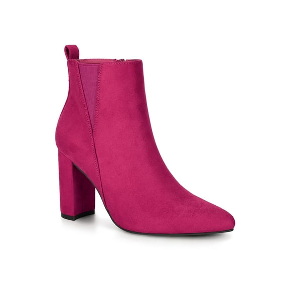BLISSFUL STEP Women's Zipper Block Heels Ankle Boots Hot Pink 10