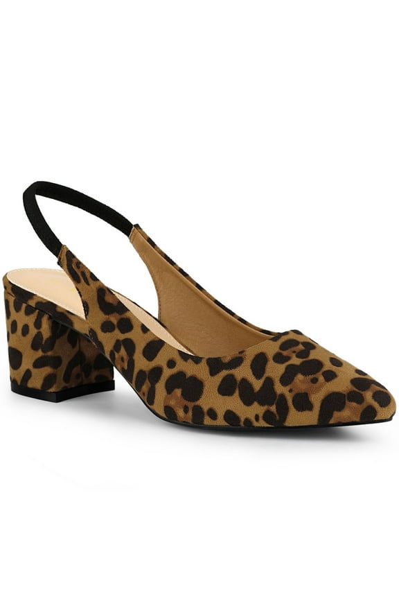 Women's Block Heel Pumps Slingback Heels Leopard 7